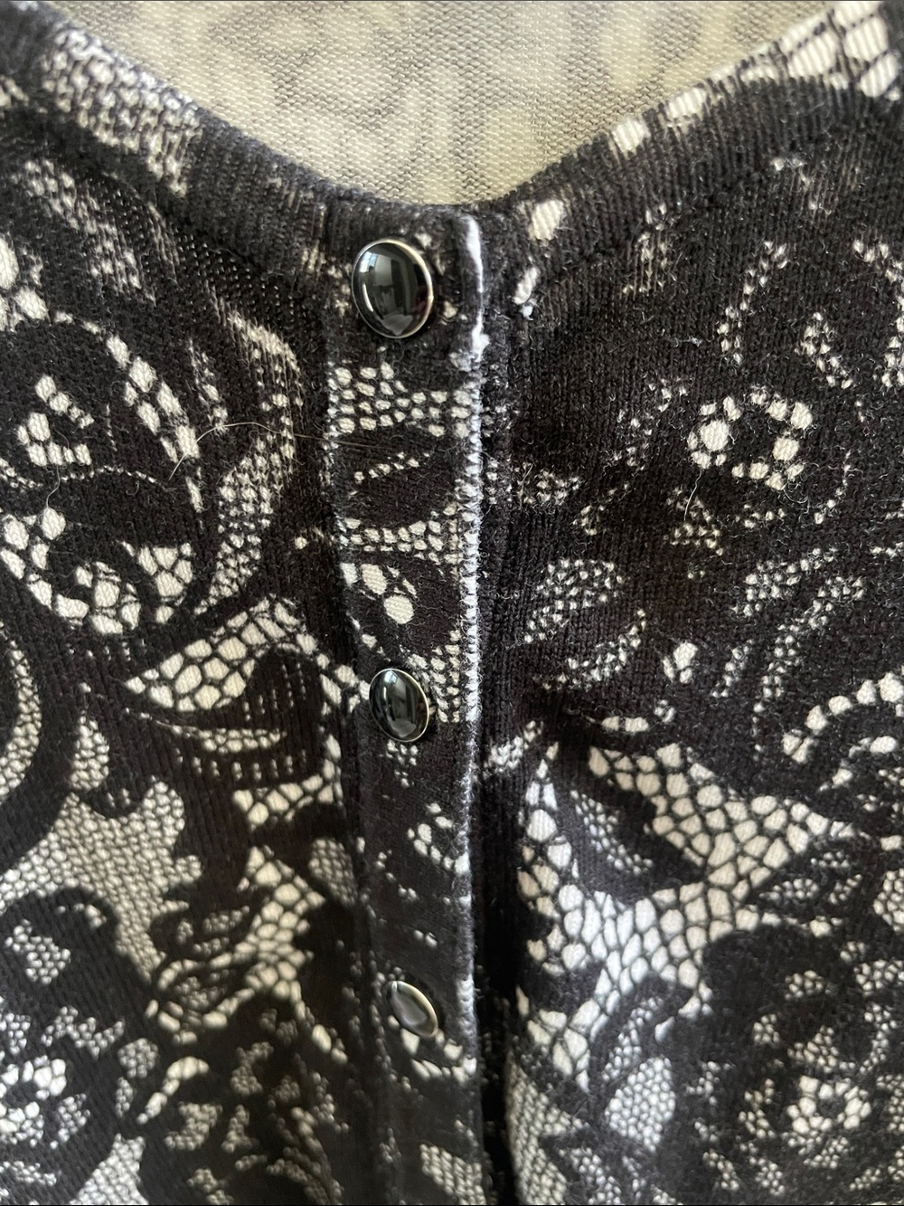 White House Black Market Black & White Lace-Overlay Button Front Top - Picture 4 of 10